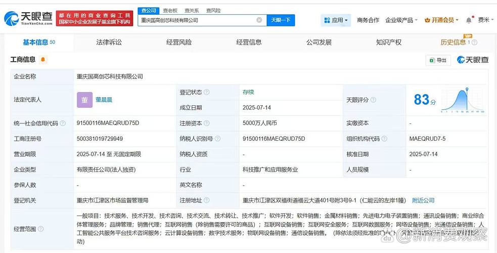 为董晨晨,注册资本5000万人民币,经营范围包括软件开发