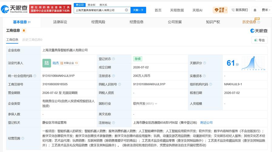 【#灵童机器人在上海成立具身智能公司# 注册资本200万】